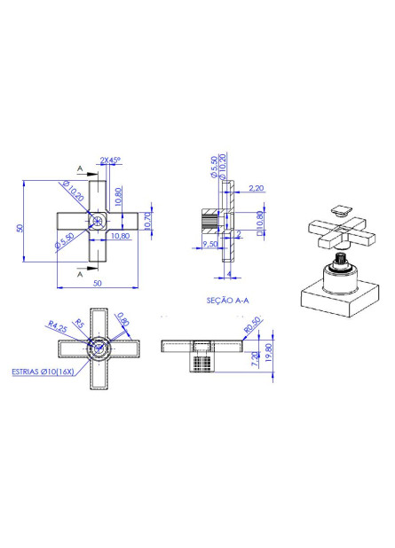 1014 - VEDANTE ½” C/ PINO POLIA. C/ PVC PRETO