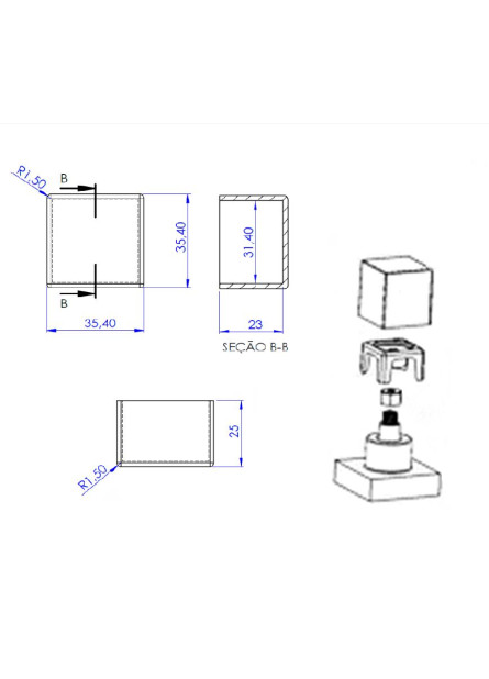 1014 - VEDANTE ½” C/ PINO POLIA. C/ PVC PRETO