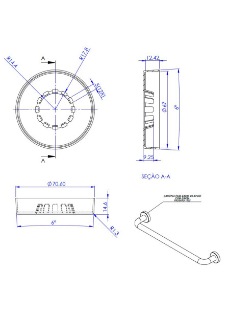 1002 - CANOPLA PARA BARRA DE APOIO COM GARRA