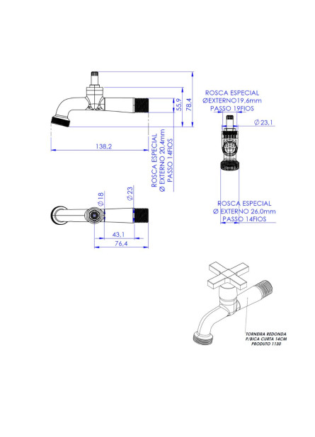 1130 - TORNEIRA REDONDA P/ PIA BICA CURTA 14CM