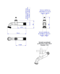 1131 - TORNEIRA QUADRADA PARA PIA BICA CURTA 14 CM