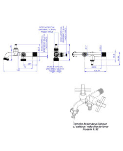 1132 - TORNEIRA REDONDA PARA TANQUE COM SAÍDA PARA MÁQUINA DE LAVAR