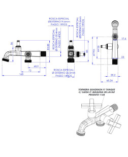 1133 - TORNEIRA QUADRADA PARA TANQUE COM SAÍDA PARA MÁQUINA DE LAVAR