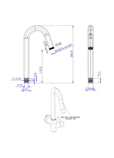 1150 – TUBO 5/8 ‘’V’’ ABS MONTADO