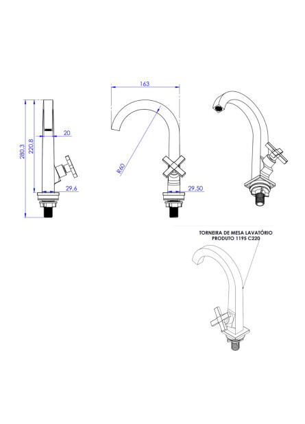 119520T - TORNEIRA MESA LAVATORIO 1195 C220 ABS TITANIO