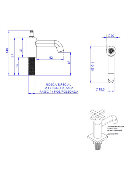 1196 - TORNEIRA BICA BAIXA PARA LAVATÓRIO REDONDA 