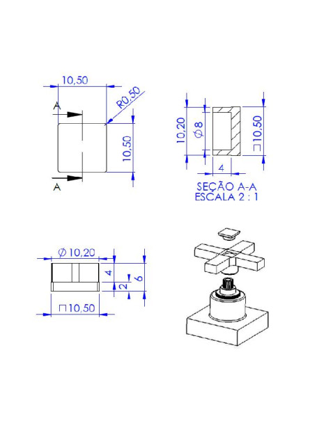 1378 - BOTÃO CRUZETA QUADRADA C-22
