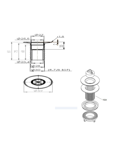 1524 - VALVULA LAVATORIO BRANCA COMPLETA