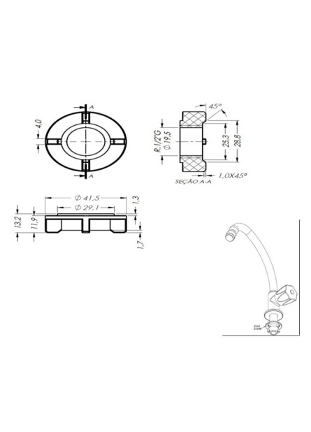 2164 - PORCA ARRUELA ½” ACETAL BRANCA