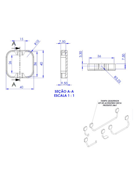2461 - TAMPA QUADRADA KIT DE ACESSÓRIO DECA