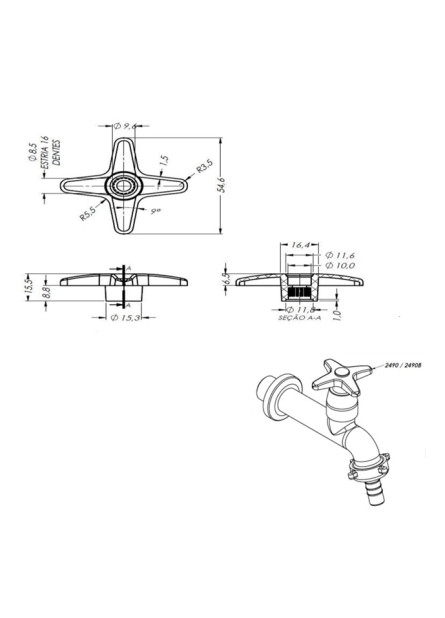 2490 - VOLANTE CRUZETA C-23 CROMADO