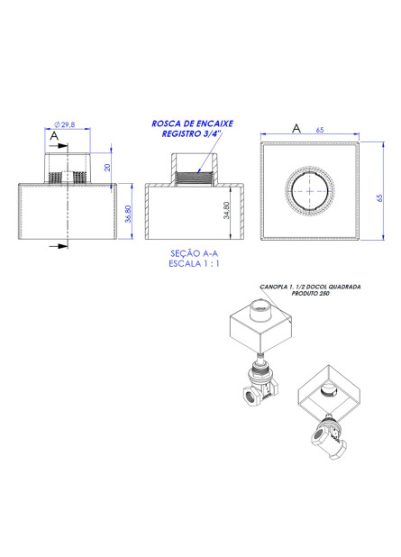 250 - CANOPLA 1 1/2 DOCOL QUADRADA CROMADA