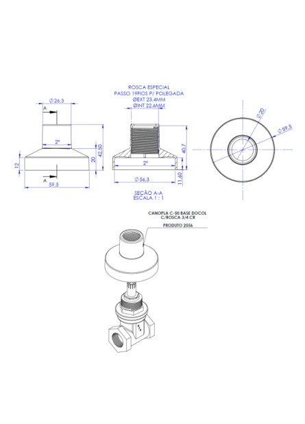 2556 - CANOPLA C-50 BASE DOCOL C/ROSCA 3/4 CR