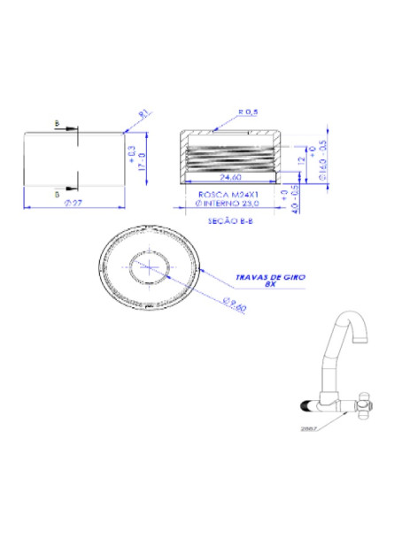 2880 - CANOPLA M22 FURO FECHADO ROSCA 2