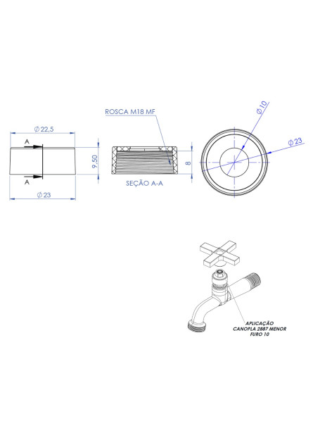 2887-BX - CANOPLA M18 FURO 10MM BAIXA