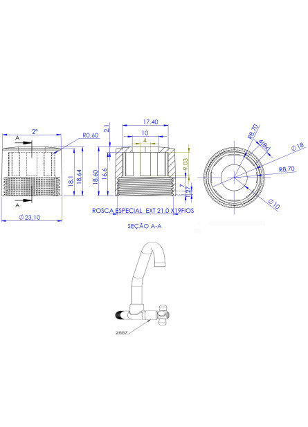 2887-N - CANOPLA M18 FURO 10MM