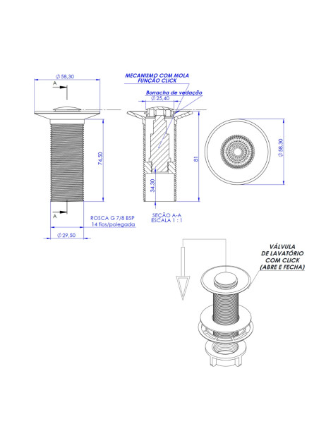3492-B - VALVULA CLICK LAVAT. C/ BOTÃO PEQ BR