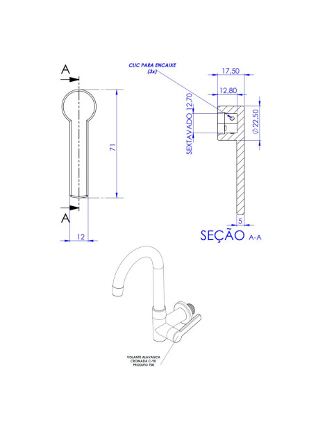 700 - VOLANTE ALAVANCA CROMADA C-90