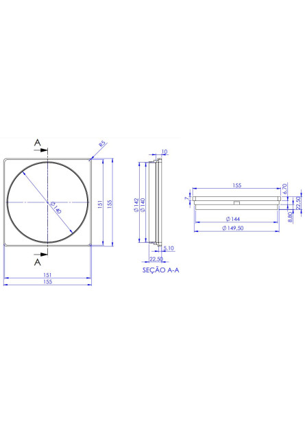 8502-PR - PORTA GRELHA QUADRADA 150X150 PRETA ABS