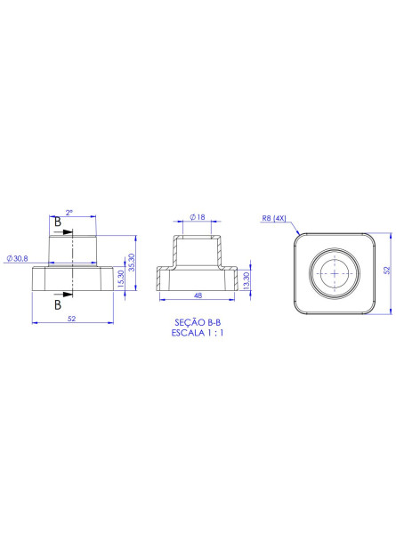 888 - CANOPLA 3/4 P/ REG. 1416 QUADRADA CANTOS ARREDONDADOS
