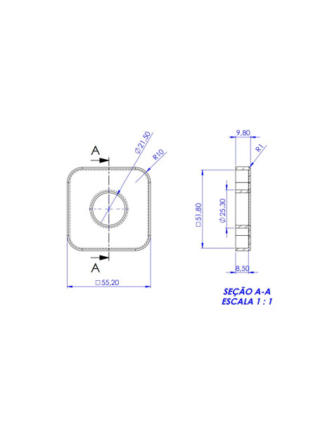 889 - CANOPLA ABS CROMADA QUADRADA CANTOS REDONDOS