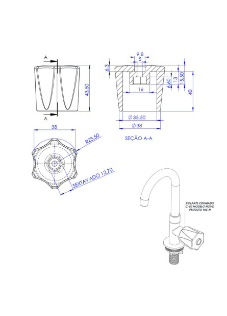 965-E - VOLANTE CROMADO C-50 EXTRIADO