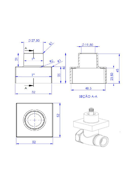 990 - CANOPLA ABS MAIOR QUADRADA P/REG 1416
