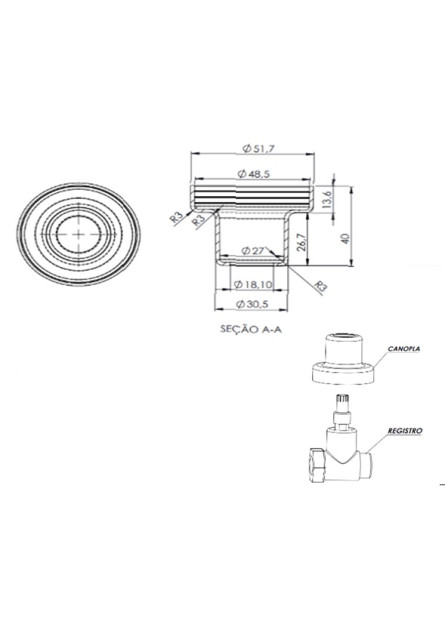 997 - CANOPLA 3/4 ABS CROMADA BASE DECA