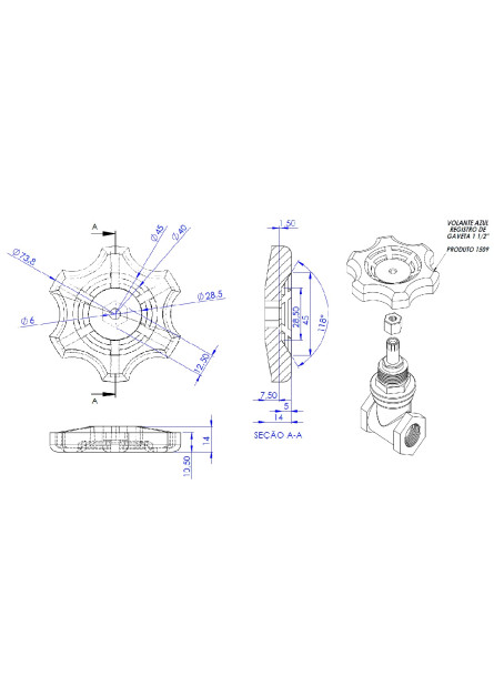 1509 - VOLANTE AZUL PARA REGISTRO DE GAVETA 1 1/2